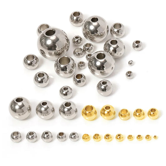 100pcs 3-10mm Stainless Steel Beads for Jewelry Making Loose Spacer Beads Ball Hole 1.2-5mm for Bracelets Jewelry Components DIY